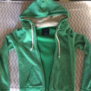 American Eagle green knit fleece hooded sweater XS